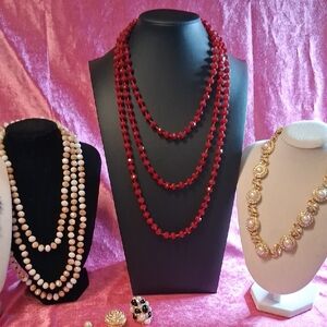 Jewelry Lot Feauturing Crystal Gold Pearl Necklace Etc.